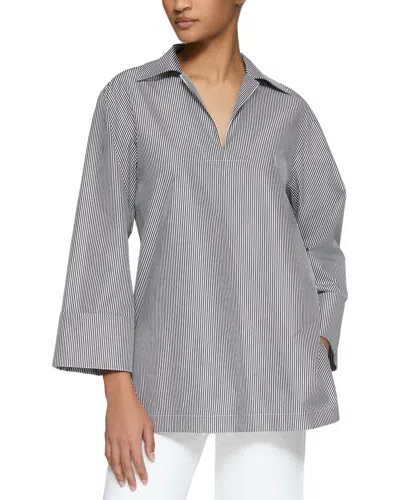 Lafayette 148 New York Cuffed Sleeve Popover Shirt In Black