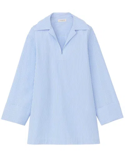 Lafayette 148 New York Cuffed Sleeve Popover Shirt In Blue