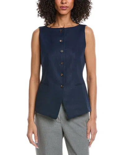 Lafayette 148 New York Cutaway Linen Vest In Midnight Blue