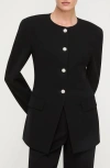 Lafayette 148 New York Cystal Cluster Button Finesse Crepe Cutaway Jacket In Black