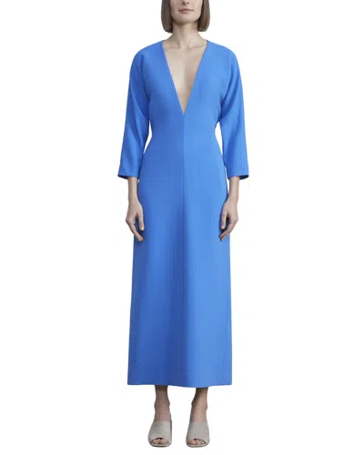Lafayette 148 New York Deep V Silk Midi Dress In Blue