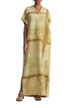 Lafayette 148 New York Desert Wildflower Print Silk & Linen Popover Maxi Dress