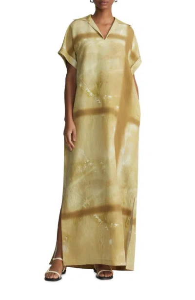 Lafayette 148 New York Desert Wildflower Print Silk & Linen Popover Maxi Dress In Desert Grass Multi