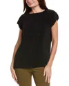 Lafayette 148 Cap-sleeve Embroidered Plisse Blouse In Black