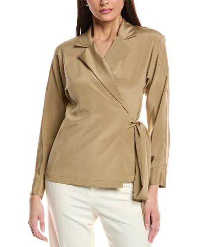 Lafayette 148 New York Dolman Wrap Silk-blend Shirt Jacket In Brown
