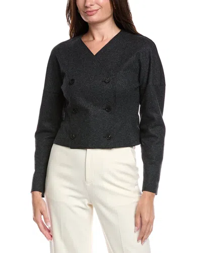 Lafayette 148 New York Double-breasted Drop-shoulder Wool & Cashmere-blend  Blazer In Gray