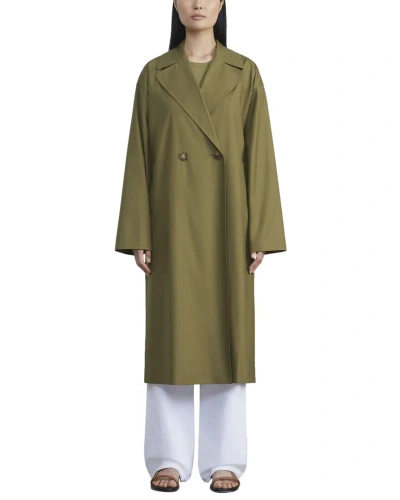 Lafayette 148 New York Double Breasted Silk Trench Coat In Green