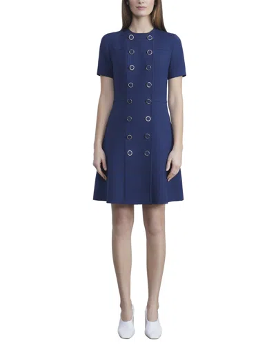 Lafayette 148 New York Double Breasted Wool & Silk-blend Mini Dress In Blue