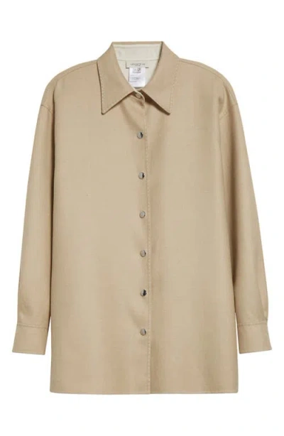 Lafayette 148 New York Double Face Wool & Silk Reversible Button-up Shirt In Beechnut/cloud