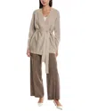 Lafayette 148 New York Double Knit Belted Wool-blend Cardigan In Sand