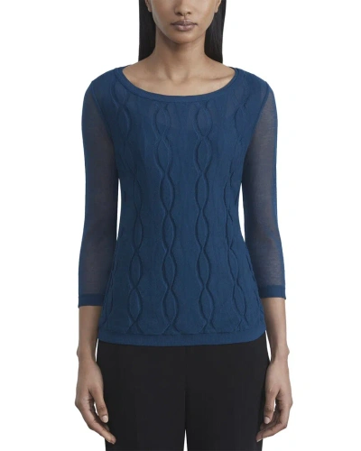 Lafayette 148 New York Double Layer Cable Intarsia Linen-blend Sweater In Blue