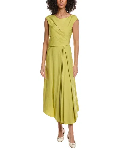 Lafayette 148 New York Drape Silk & Linen-blend Midi Dress In Green