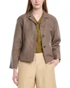 Lafayette 148 New York Drop Shoulder Silk & Linen-blend Cropped Jacket In Brown