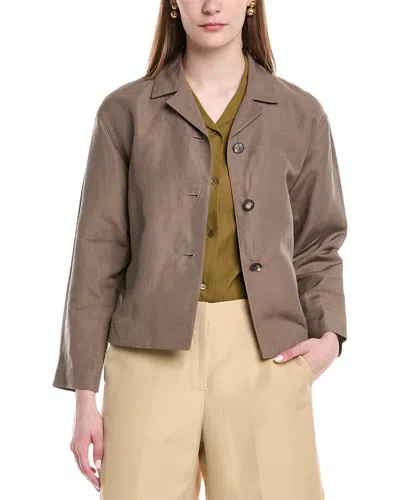 Lafayette 148 New York Drop Shoulder Silk & Linen-blend Cropped Jacket In Brown
