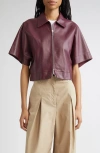 Lafayette 148 New York Elbow Sleeve Napa Leather Crop Jacket In Brown