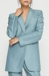 Lafayette 148 New York Elongated Linen Blend Blazer In Paper Blue