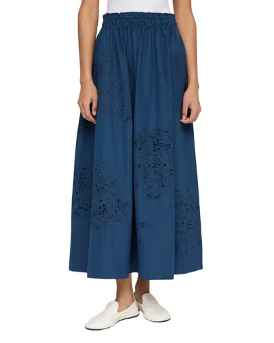 Lafayette 148 New York Embroidered A-line Midi Skirt In Blue