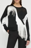 Lafayette 148 New York Embroidered Fringe Crewneck Sweater In Black Multi