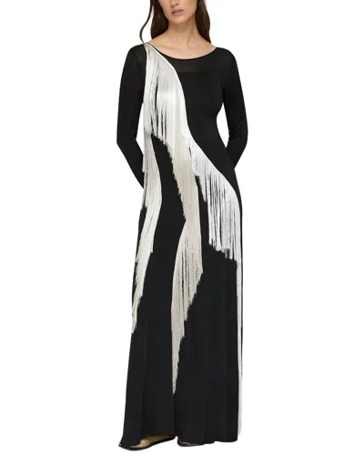 Lafayette 148 New York Embroidered Fringe Knit Maxi Dress In Black