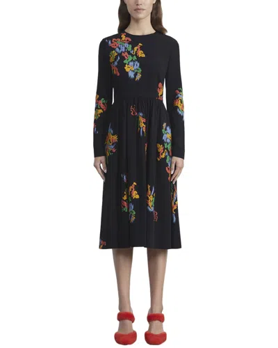 Lafayette 148 New York Embroidered Long Sleeve Fit & Flare In Black