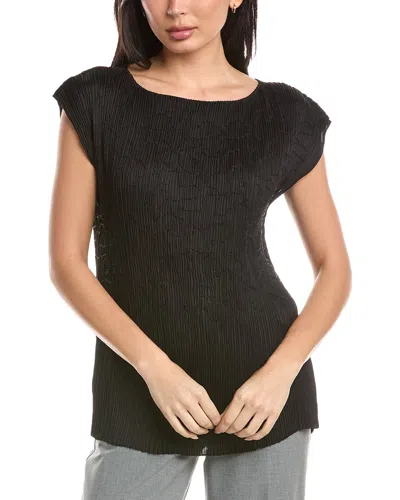 Lafayette 148 New York Embroidered Plisse Blouse In Black