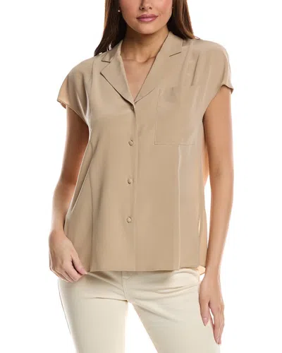 Lafayette 148 New York Extended Sleeve Silk Blouse In Brown