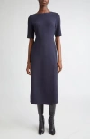 Lafayette 148 New York Faux Wrap Stretch Wool Midi Dress In Black