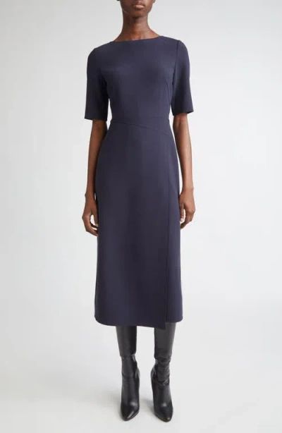 Lafayette 148 New York Faux Wrap Stretch Wool Midi Dress In Black
