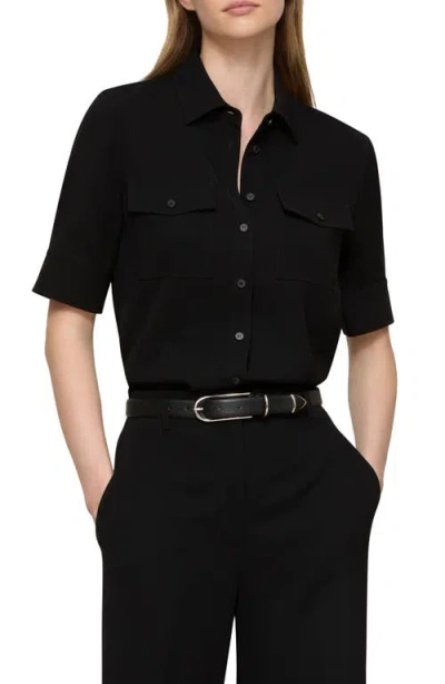 Lafayette 148 New York Finesse Crepe Button-up Shirt In Black