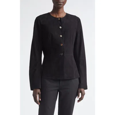 Lafayette 148 New York Fitted Collarless Suede Jacket In Black