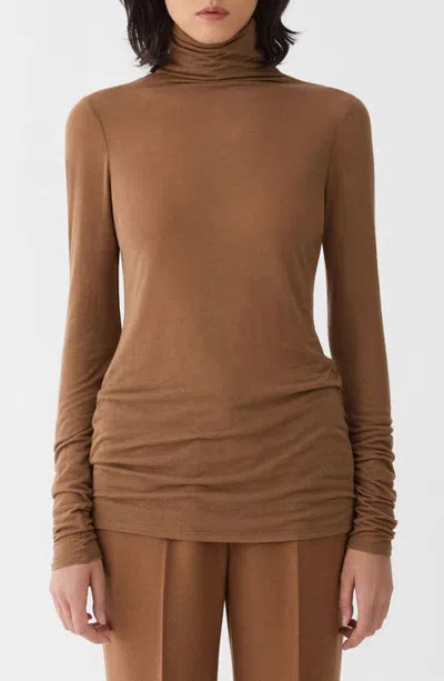Lafayette 148 New York Fitted Funnel Neck Sweater In Brown