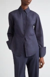 Lafayette 148 New York Fitted Organic Cotton Poplin Button-up Shirt In Neutral