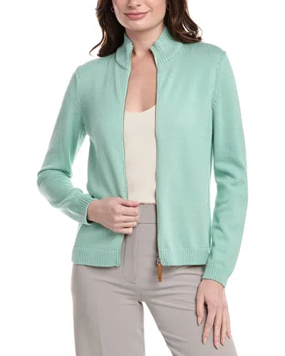 Lafayette 148 New York Fitted Silk-blend Bomber Sweater In Green