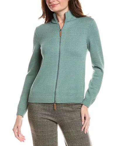 Lafayette 148 New York Fitted Silk-blend Bomber Sweater In Green