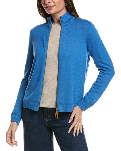 Lafayette 148 New York Fitted Silk-blend Cardigan In Blue
