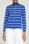 Lafayette 148 New York Fitted Stripe Knit Bomber Jacket In Ultramarine
