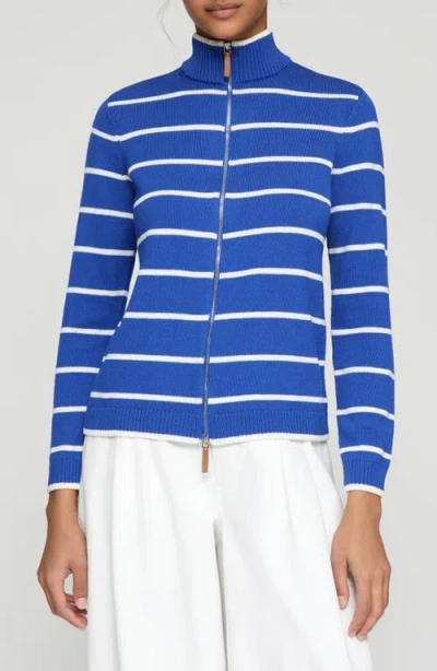 Lafayette 148 New York Fitted Stripe Knit Bomber Jacket In Ultramarine
