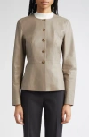 Lafayette 148 New York Fitted Waist Collarless Jacket In Gray