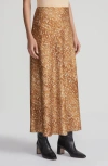 Lafayette 148 Floating Leaves Print Textured Silk Satin Skirt In Camel Multi
