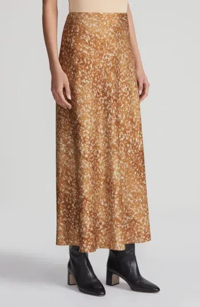 Lafayette 148 New York Floating Leaves Stretch Silk Satin Maxi Skirt In Brown