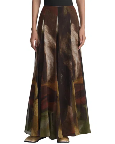 Lafayette 148 New York Floor Length Godet Silk Skirt In Brown