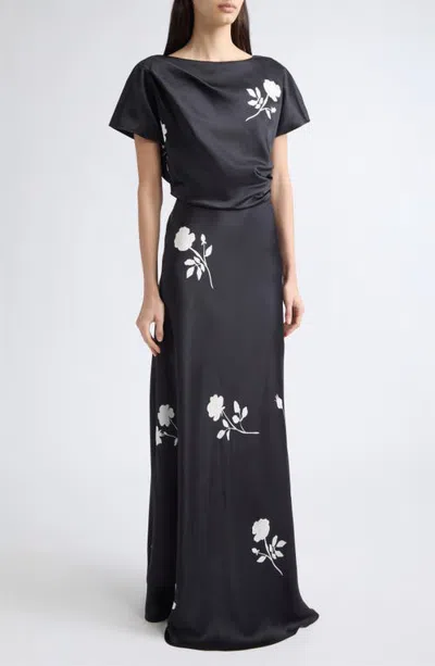 Lafayette 148 New York Floral Satin Gown In Black