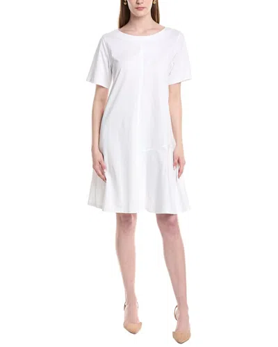 Lafayette 148 New York Flounced Hem Woven Combo Dress In White