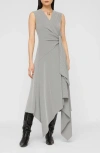Lafayette 148 New York Fluid Houndstooth Jacquard Side Tie Handkerchief Midi Dress In Multi
