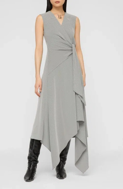 LAFAYETTE 148 LAFAYETTE 148 NEW YORK FLUID HOUNDSTOOTH JACQUARD SIDE TIE HANDKERCHIEF MIDI DRESS