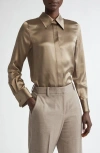 Lafayette 148 New York French Cuff Silk Button-up Blouse In Concrete