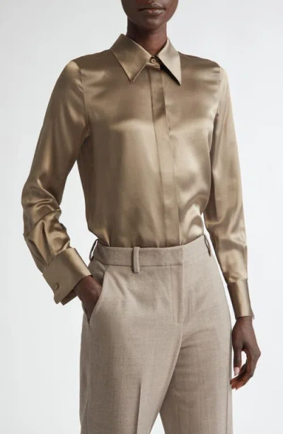 Lafayette 148 New York French Cuff Silk Button-up Blouse In Concrete