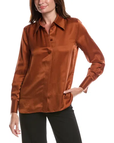 Lafayette 148 New York French Cuffed Silk-blend Blouse In Brown