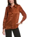 Lafayette 148 New York French Cuffed Silk-blend Blouse In Brown