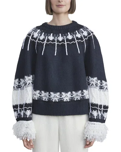 Lafayette 148 New York Fringe Trimmed Fair Isle Cashmere Sweater In Blue